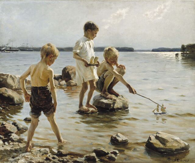 Boys playing on the shore by Albert Edelfelt (1884).